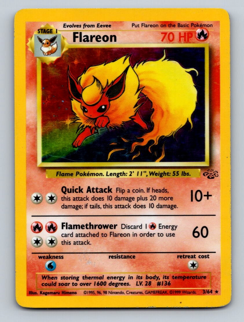 Flareon (3) Unlimited Holo Holo Rare Jungle 03/64 Pokemon