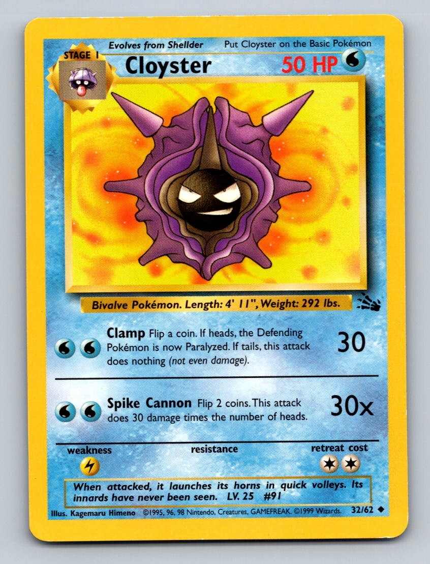 Pokemon TCG Cloyster Unlimited Uncommon Fossil 32/62