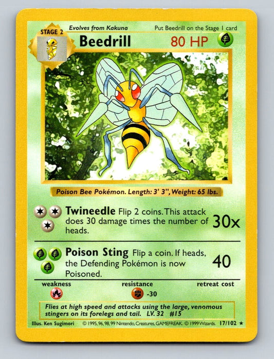 Beedrill Unlimited Rare Base Set (Shadowless) 017/102 NM Pokemon