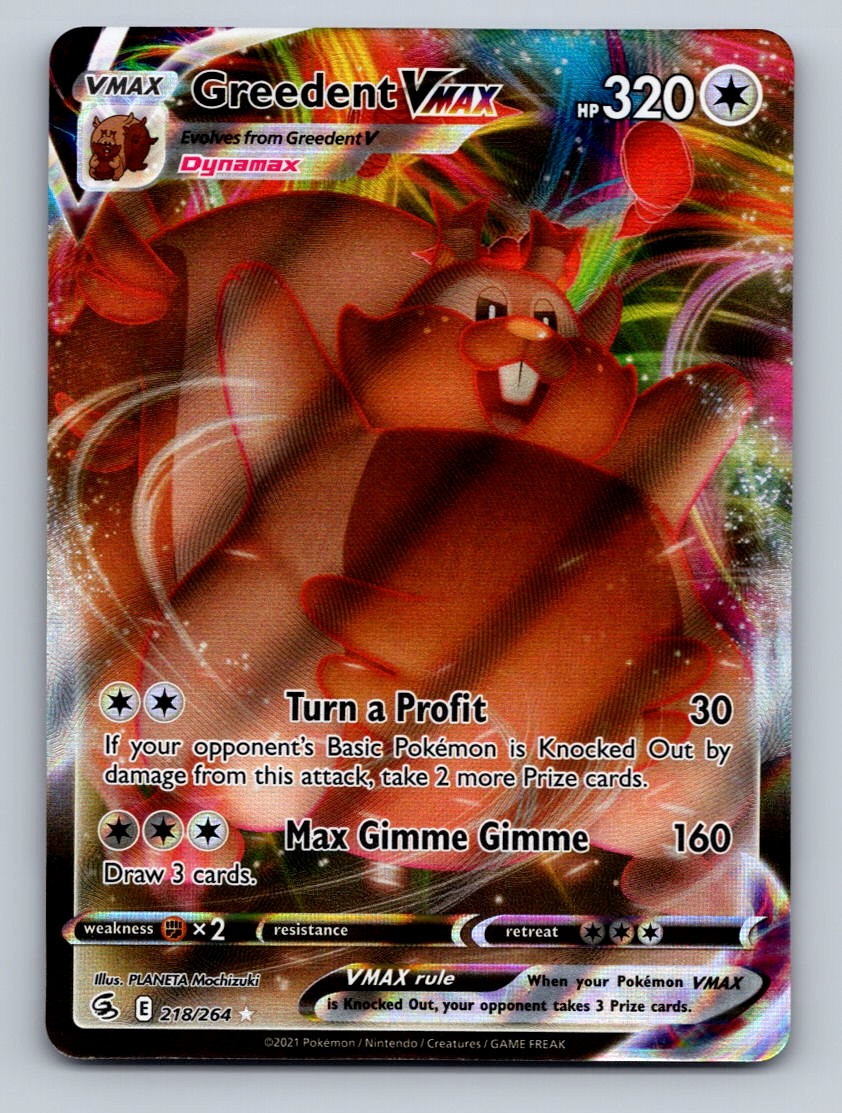 Pokemon TCG Greedent VMAX Holo Ultra Rare SWSH08: Fusion Strike 218/264