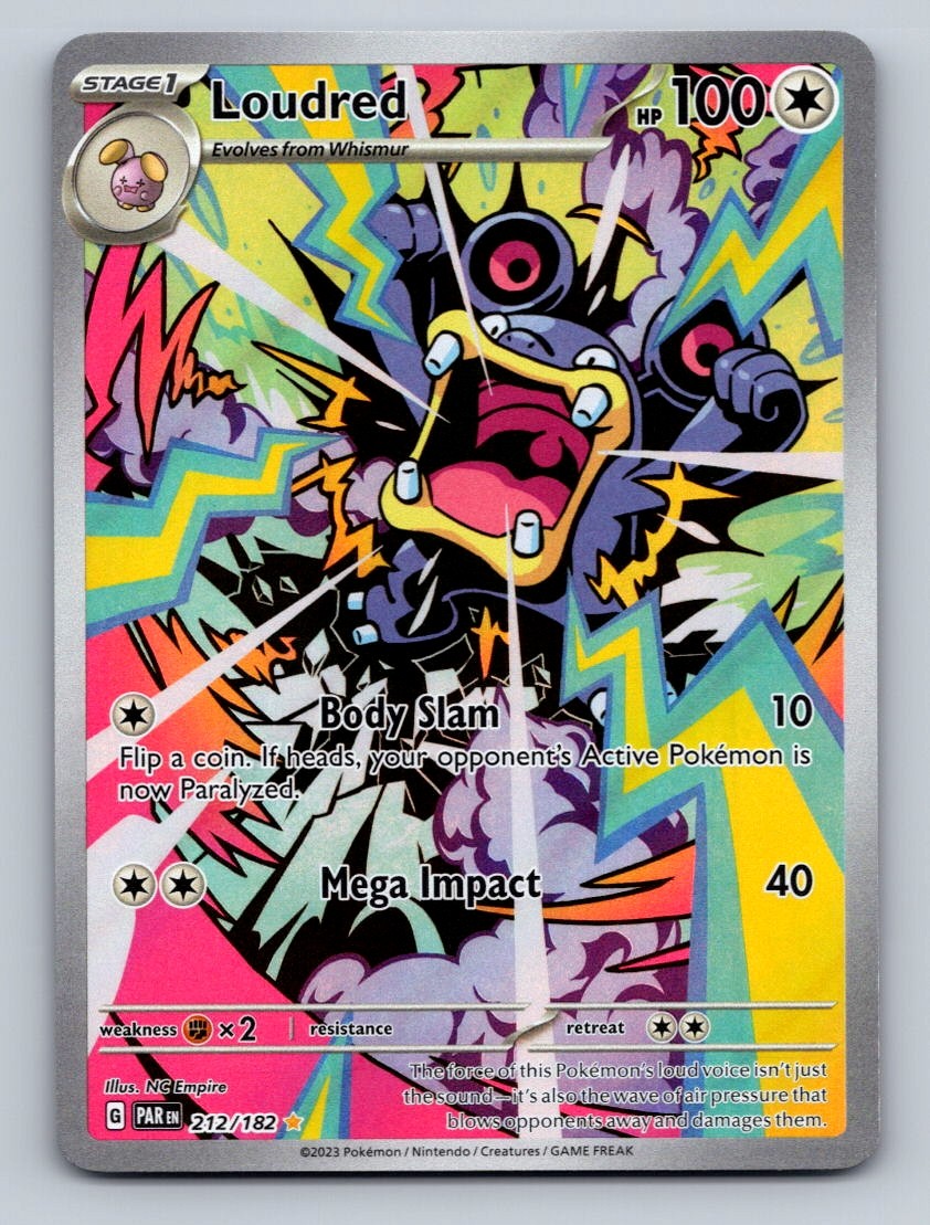 Pokemon TCG Loudred Holo Illustration Rare SV04: Paradox Rift 212/182