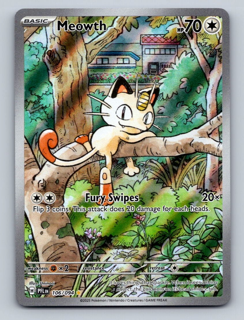Pokemon TCG Meowth Holo Illustration Rare ME02: Phantasmal Flames 106/094