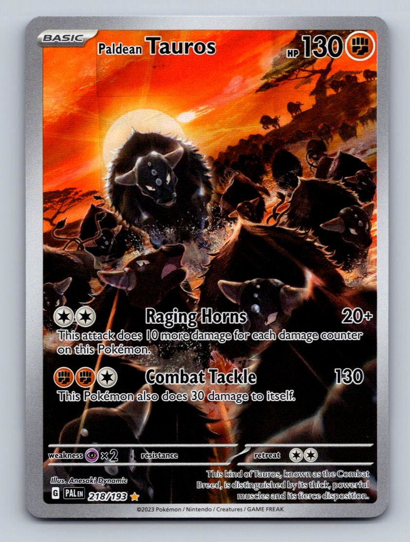 Pokemon TCG Paldean Tauros Holo Illustration Rare SV02: Paldea Evolved 218/193