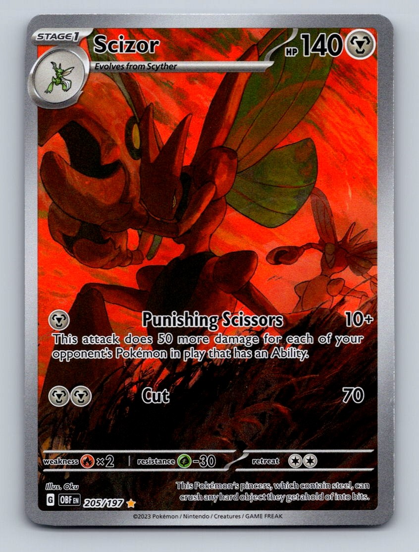 Pokemon TCG Scizor Holo Illustration Rare SV03: Obsidian Flames 205/197