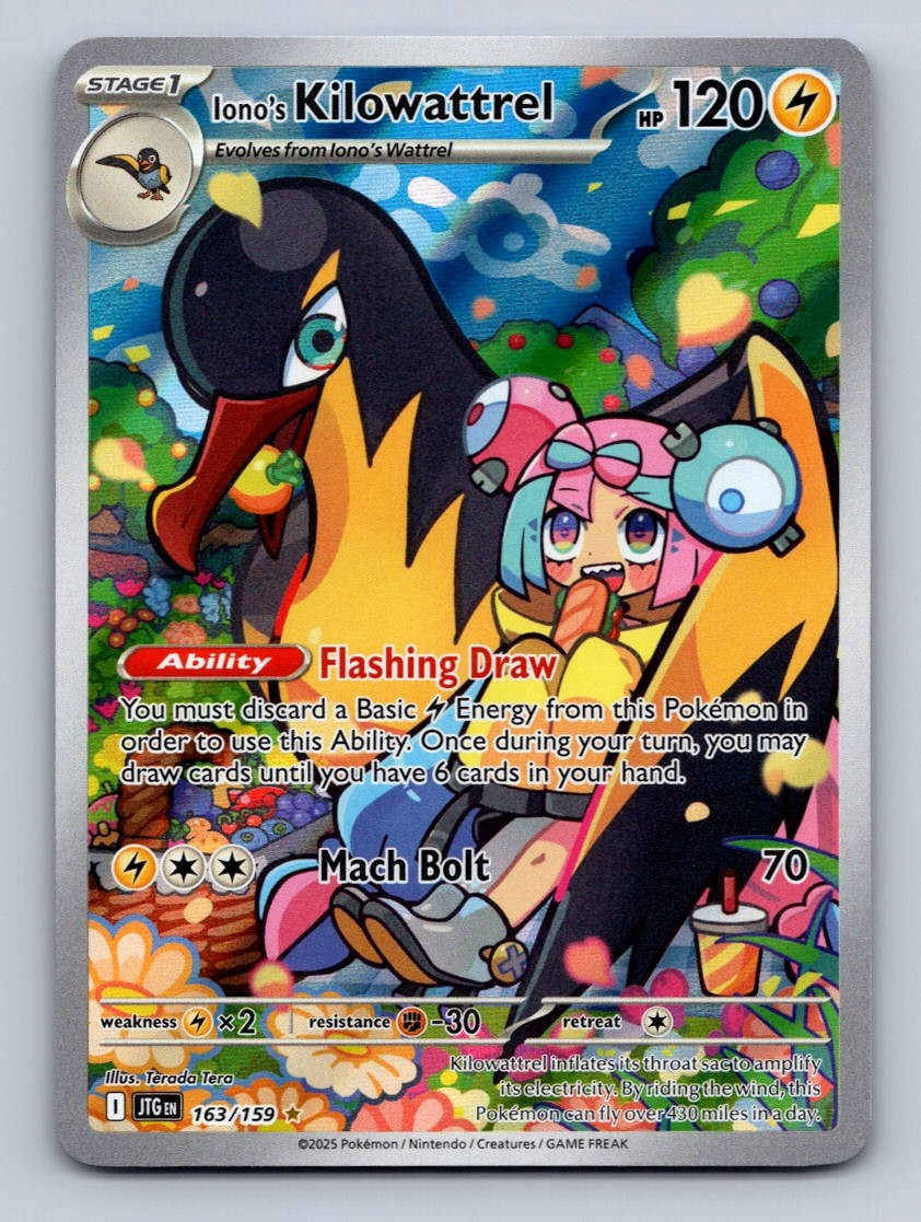 Pokemon TCG Iono's Kilowattrel Holo Illustration Rare SV09: Journey Together 163