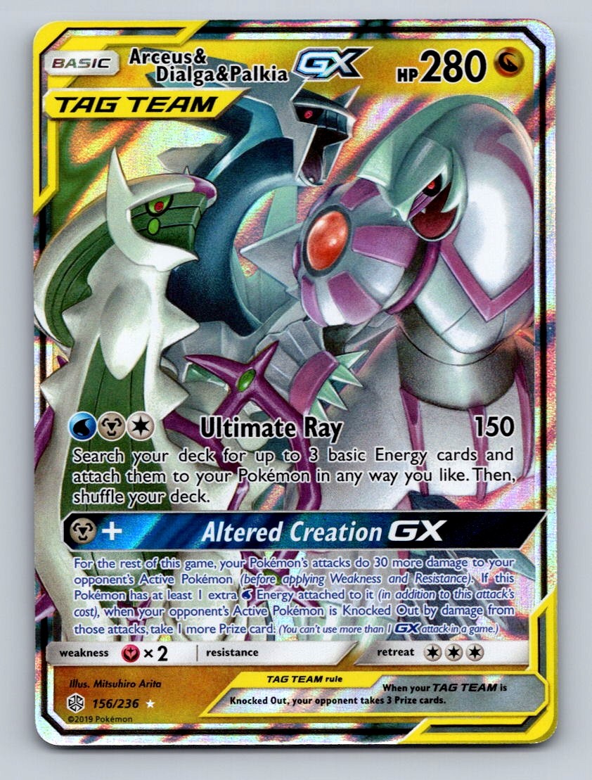 Pokemon TCG Arceus & Dialga & Palkia GX Holo Ultra Rare SM - Cosmic Eclipse 156/