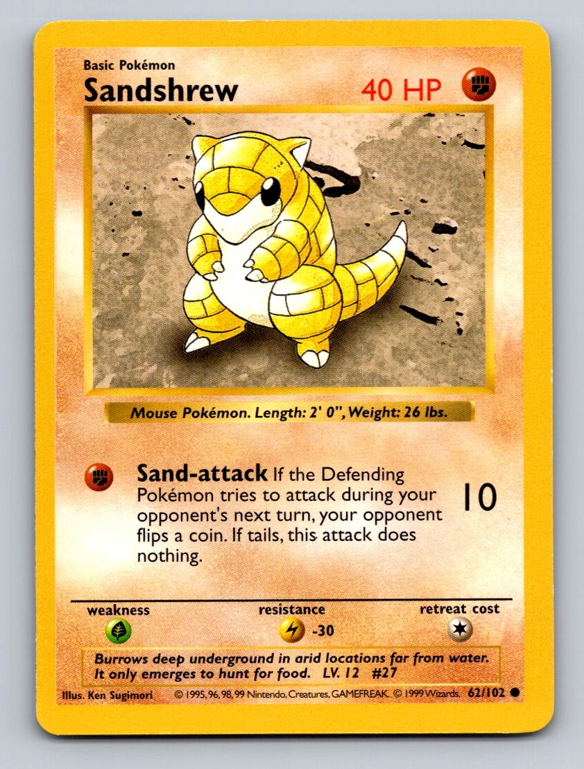 Sandshrew Unlimited Common Base Set (Shadowless) 062/102 NM