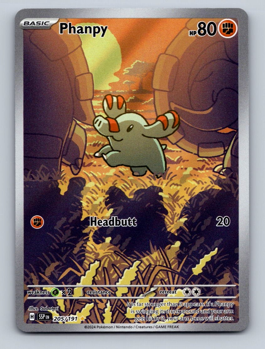 Pokemon TCG Phanpy Holo Illustration Rare SV08: Surging Sparks 205/191