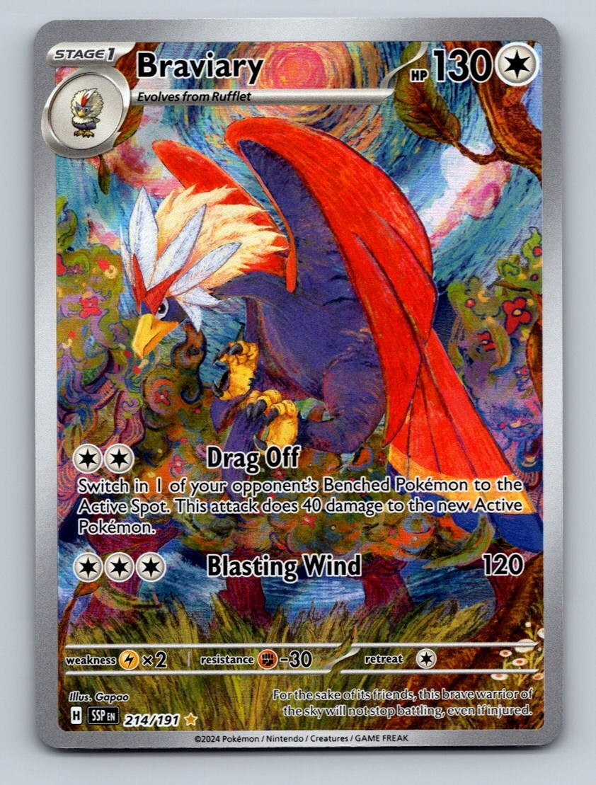 Pokemon TCG Braviary Holo Illustration Rare SV08: Surging Sparks 214/191