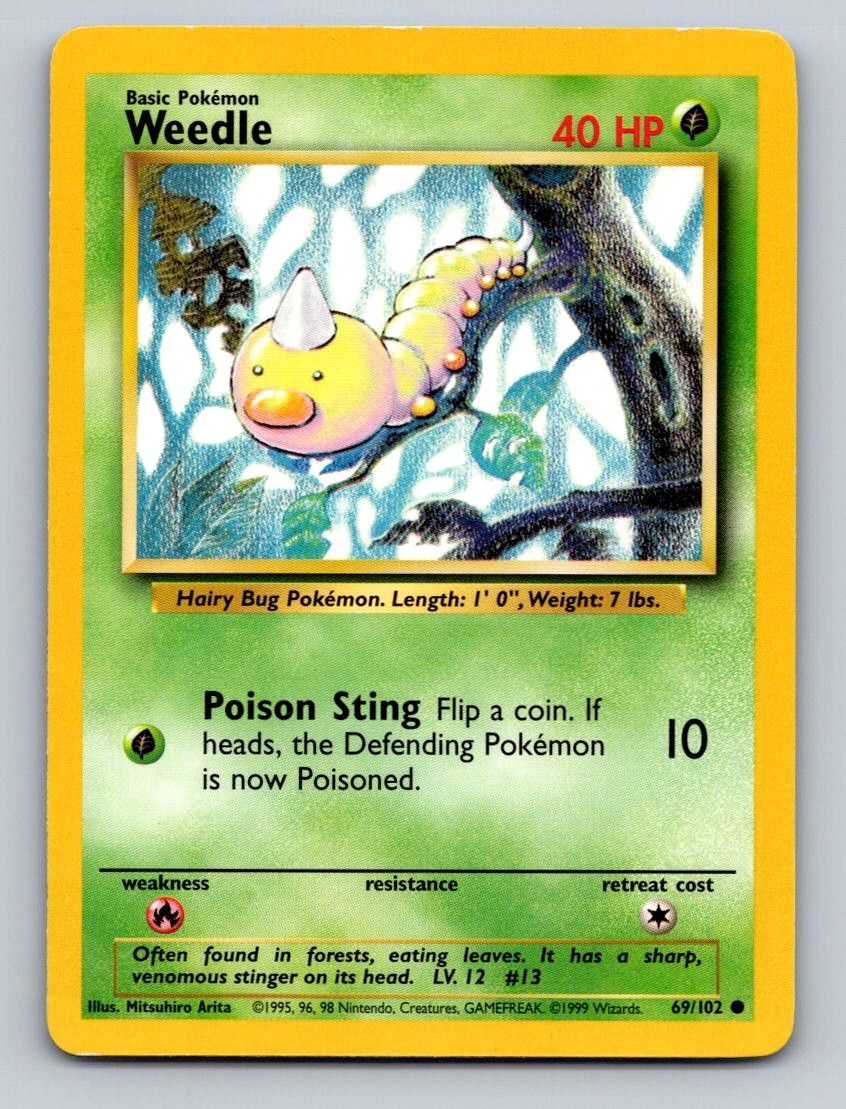 Weedle Unlimited Common Base Set (Shadowless) 069/102 NM