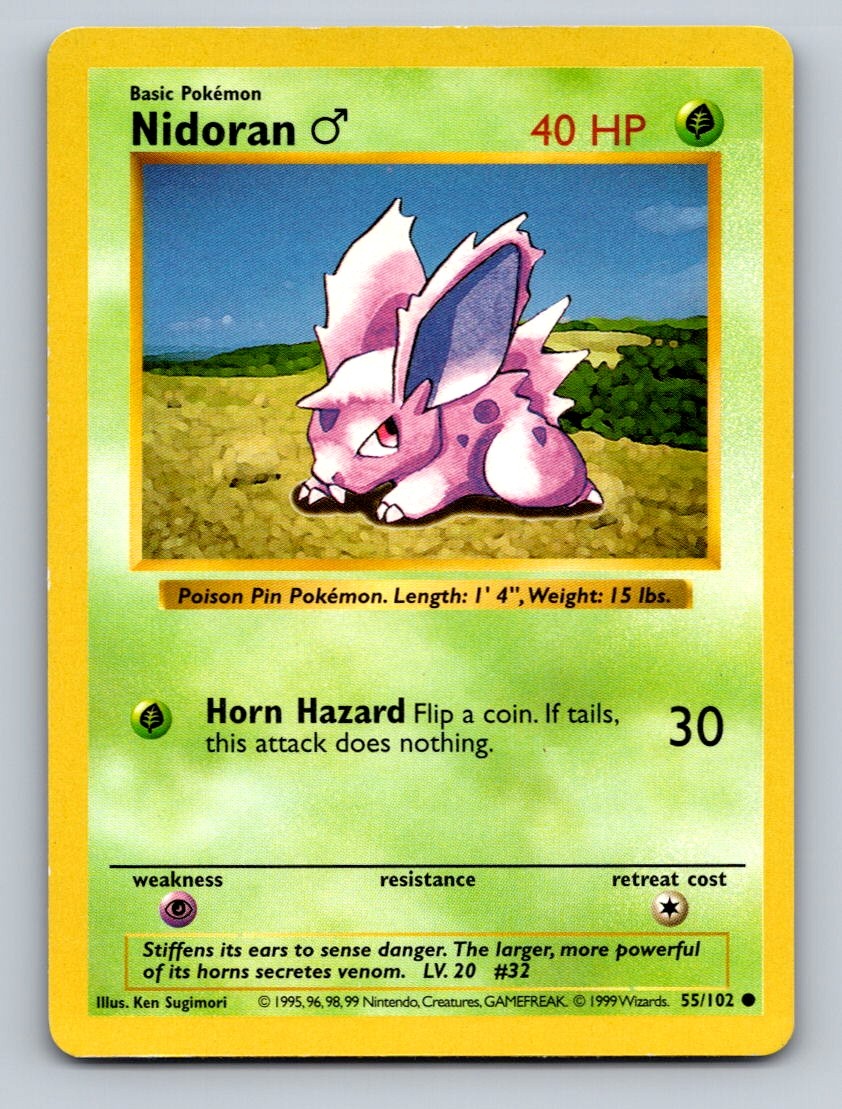 Nidoran M Unlimited Common Base Set (Shadowless) 055/102 NM