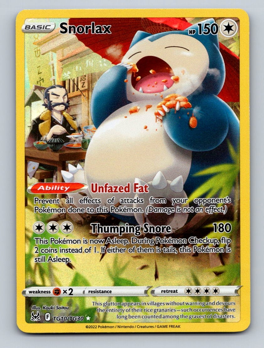 Pokemon TCG Snorlax Holo Ultra Rare SWSH11: Lost Origin Trainer Gallery TG10/TG3