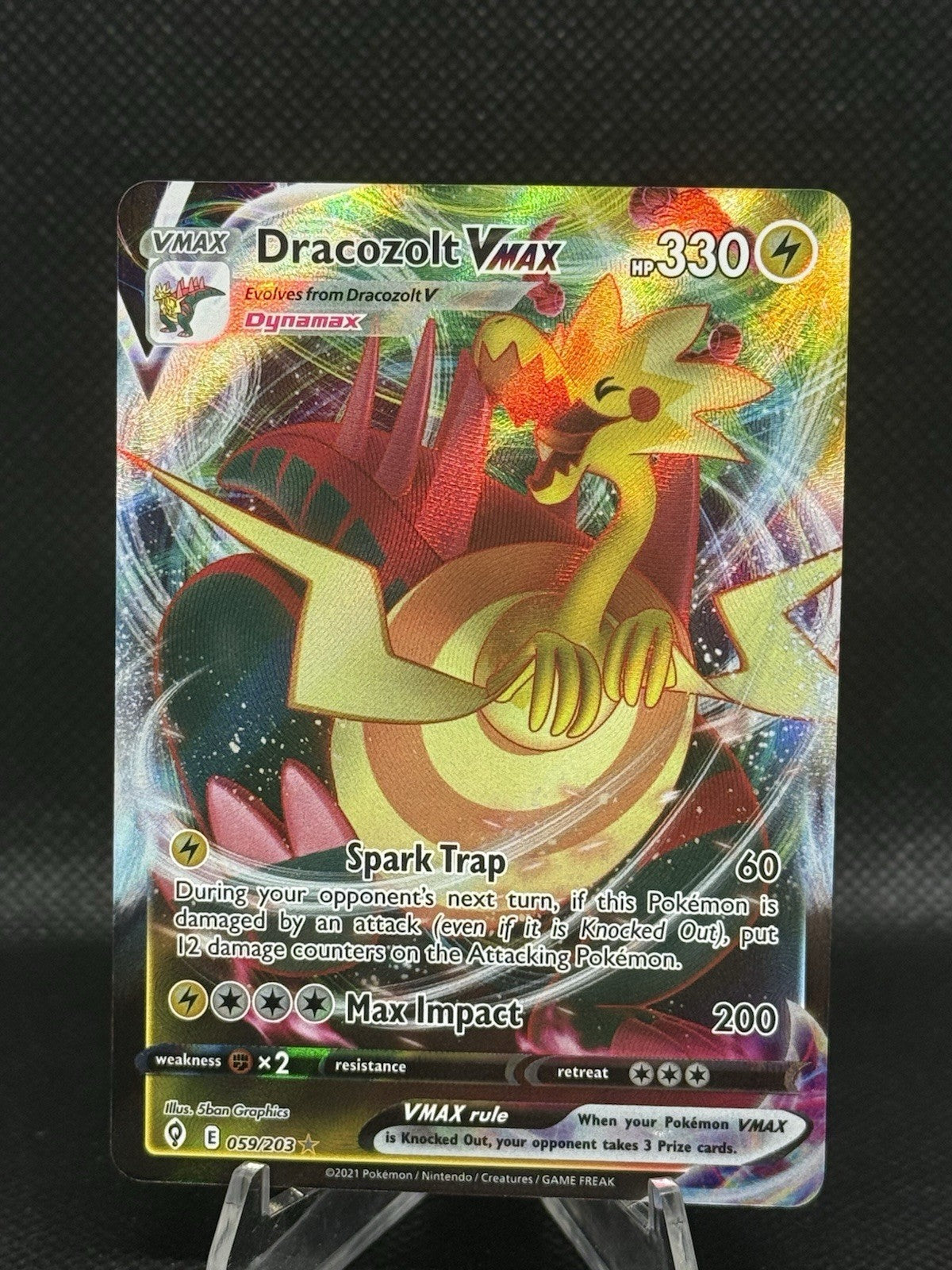Pokémon Dracozolt VMAX 059/203 Ultra Rare Full Art Holo SWSH07 Evolving Skies