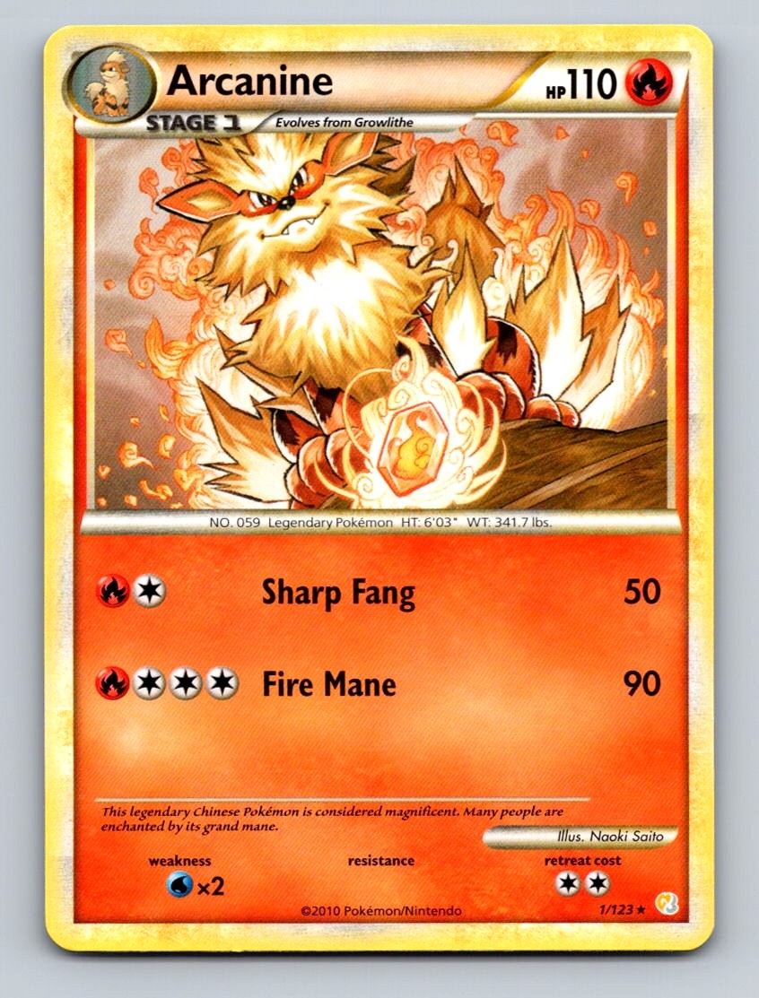 Pokemon TCG Arcanine Rare HeartGold SoulSilver 1/123