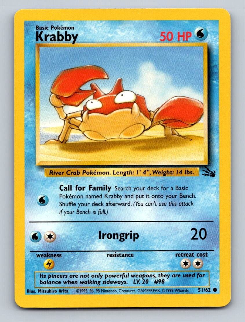 Pokemon TCG Krabby Unlimited Common Fossil 51/62