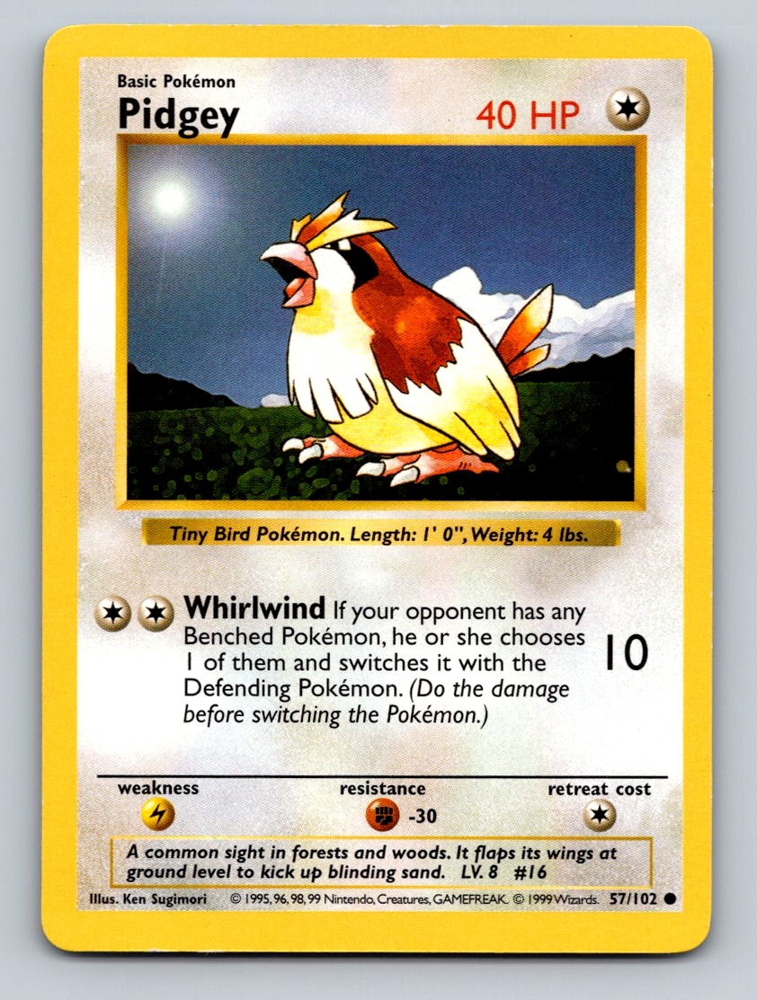 Pokemon Pidgey Unlimited Common Base Set (Shadowless) 057/102