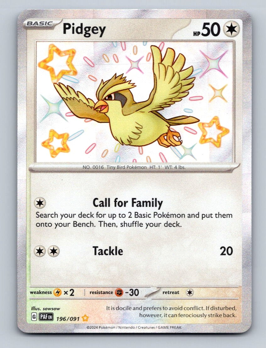 Pokemon TCG Pidgey Holo Shiny Rare SV: Paldean Fates 196/091