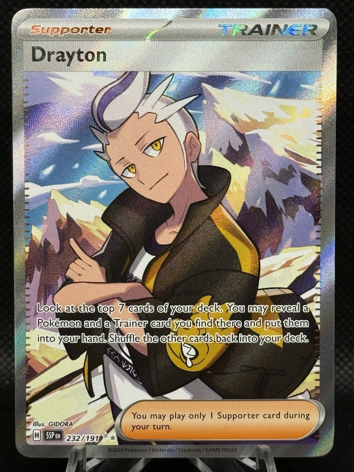 Drayton 232/191 - Full Art Ultra Rare Trainer Supporter - Surging Sparks Card