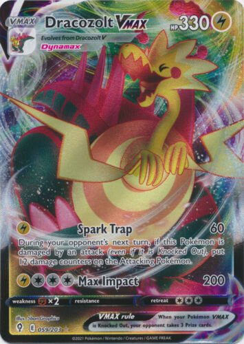 Pokémon Dracozolt VMAX 059/203 Ultra Rare Full Art Holo SWSH07 Evolving Skies
